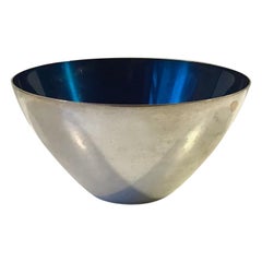 Conical Danish Modernist Bowl in Silver Plate & Blue Enamel by DGS, 1950s