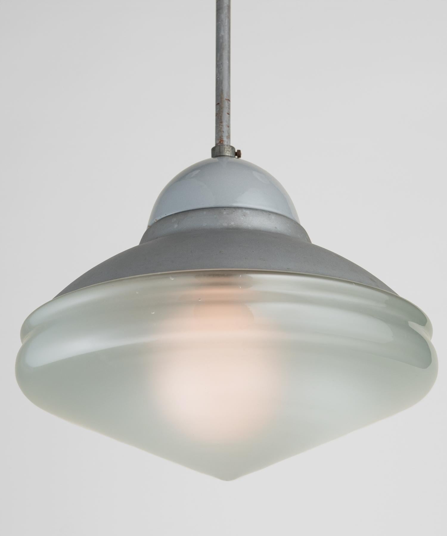 Frosted Conical Glass Pendant by Philips, Netherlands, circa 1930
