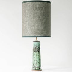 Conical Green Ceramic Table Lamp Berndt Friberg, Custom Lampshade by R. Houben