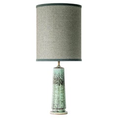 Conical Green Ceramic Table Lamp Berndt Friberg, Custom Lampshade by R. Houben