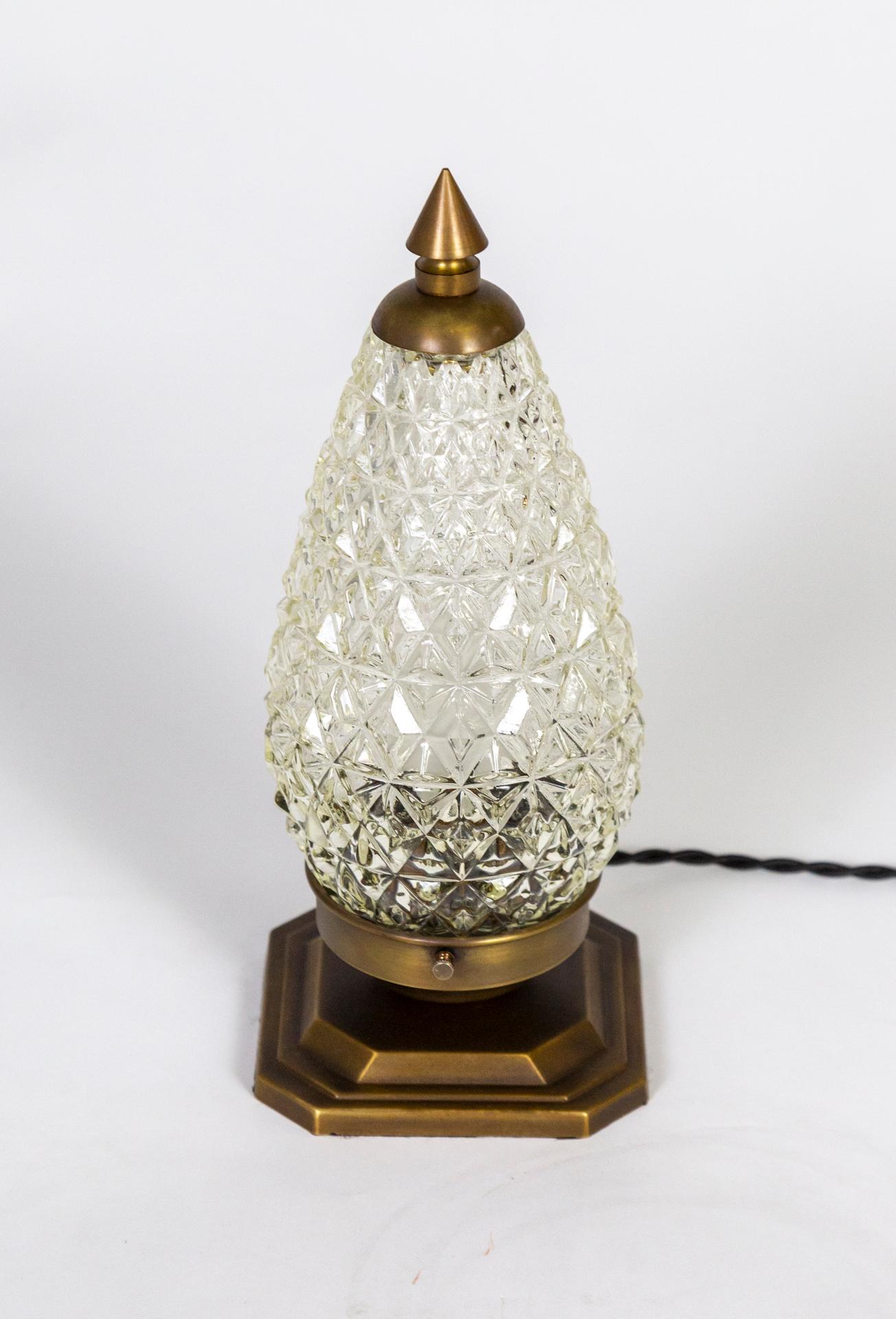 20th Century Conical Hollywood Regency Diamond Crystal Pressed Glass Lamp