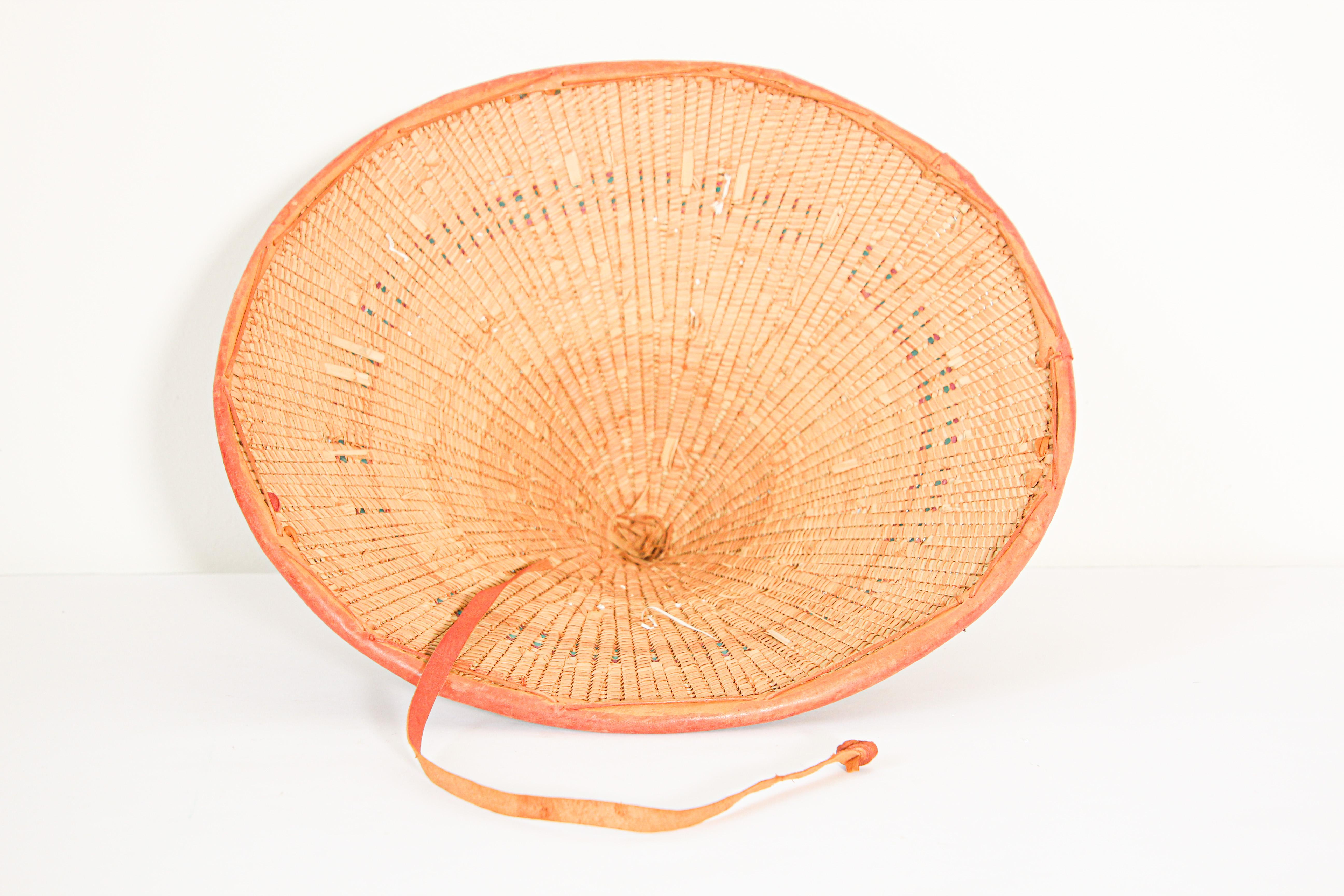 20th Century Conical Leather and Straw Tribal Fulani Hat, Mali West Africa For Sale