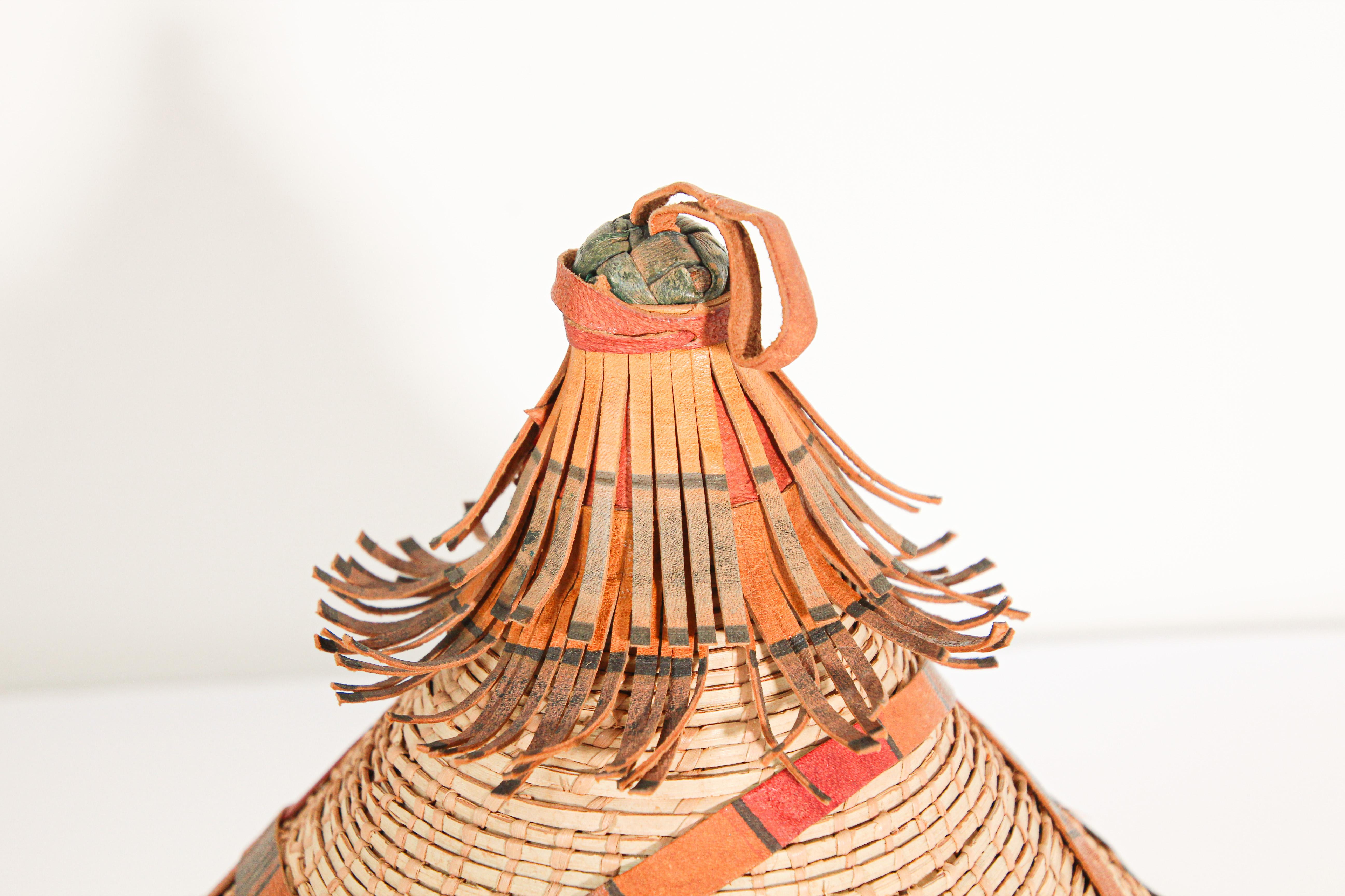 Conical Leather and Straw Tribal Fulani Hat, Mali West Africa For Sale 1