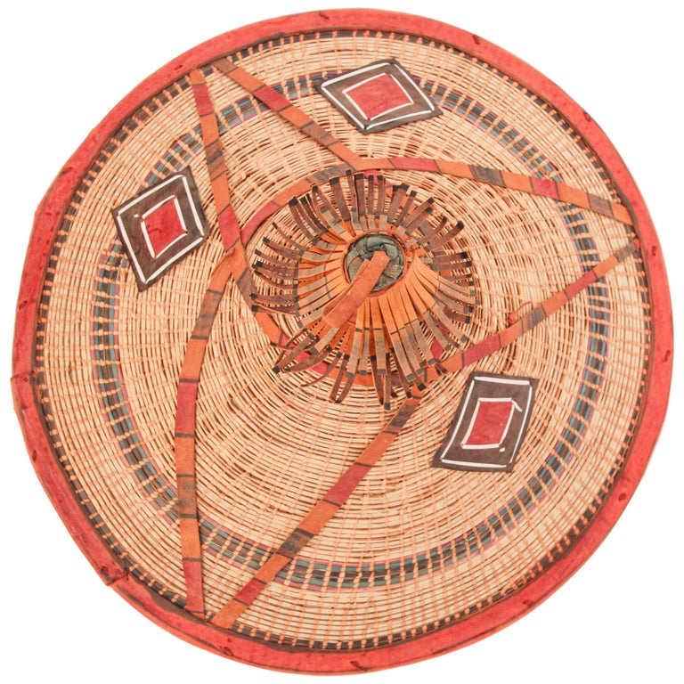 Cappello tribale Fulani conico in pelle e paglia, Mali, Africa