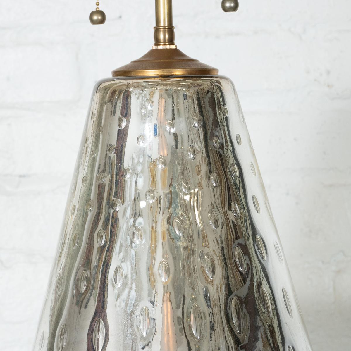 Brass Conical Mercury Glass Lamp For Sale
