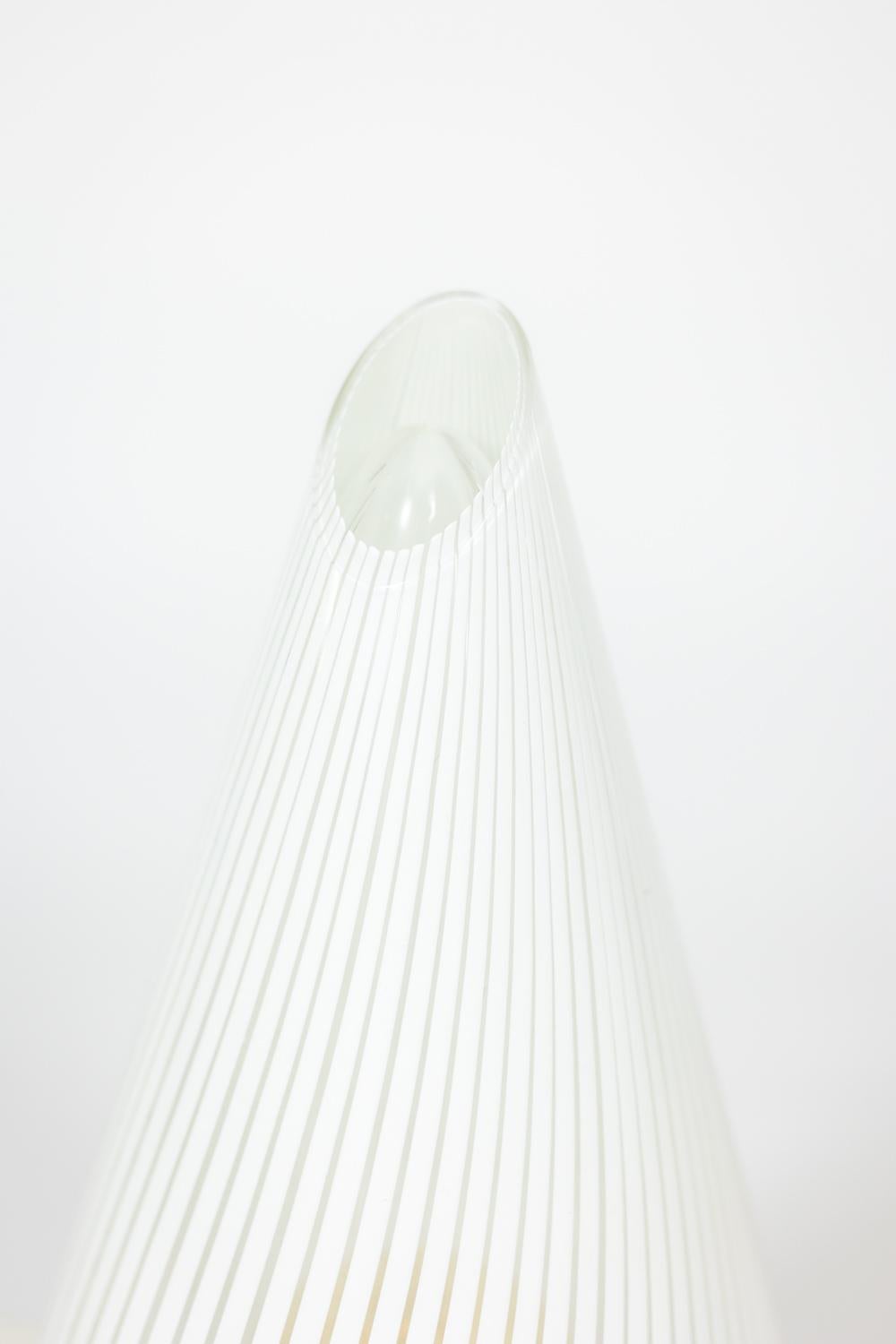 Late 20th Century Conical Murano glass lamp with white striped pattern. From the '70s. For Sale