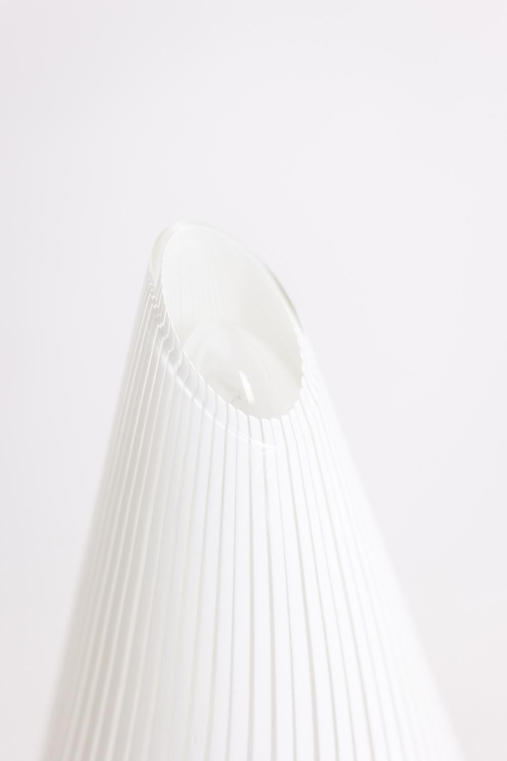 Glass Conical Murano glass lamp with white striped pattern. From the '70s. For Sale