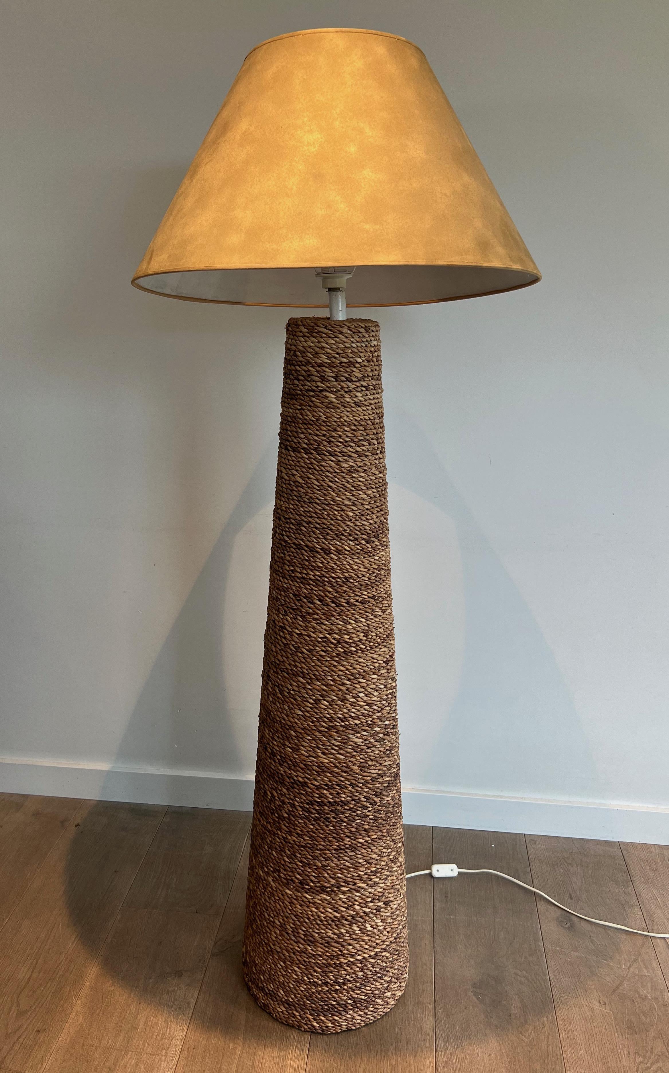 Mid-Century Modern Conical rope Floor Lamp in the style of Audoux Minet For Sale
