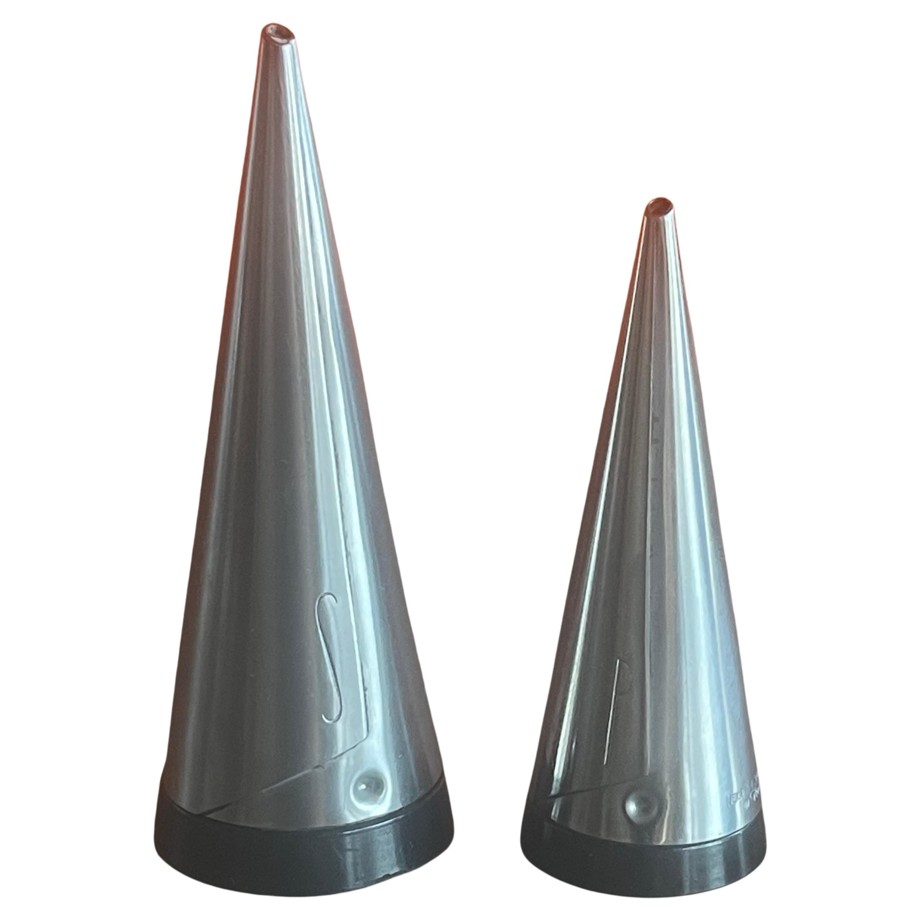 Conical Shaped Modern Stainless Steel Salt and Pepper Shakers by Pierre Forssell For Sale