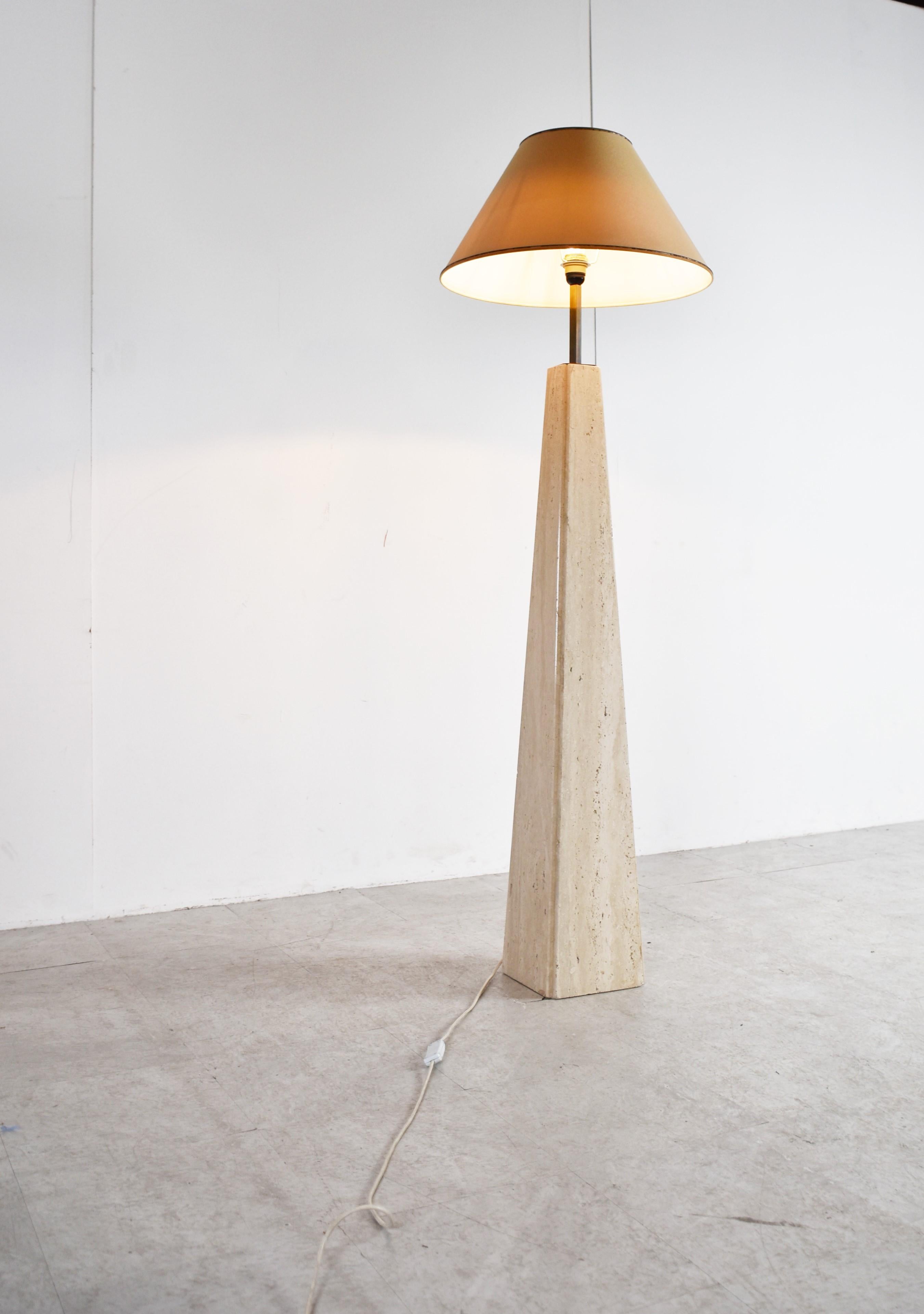 Conical Travertine and Brass Floor Lamp, 1970s by Camille Breesch 4