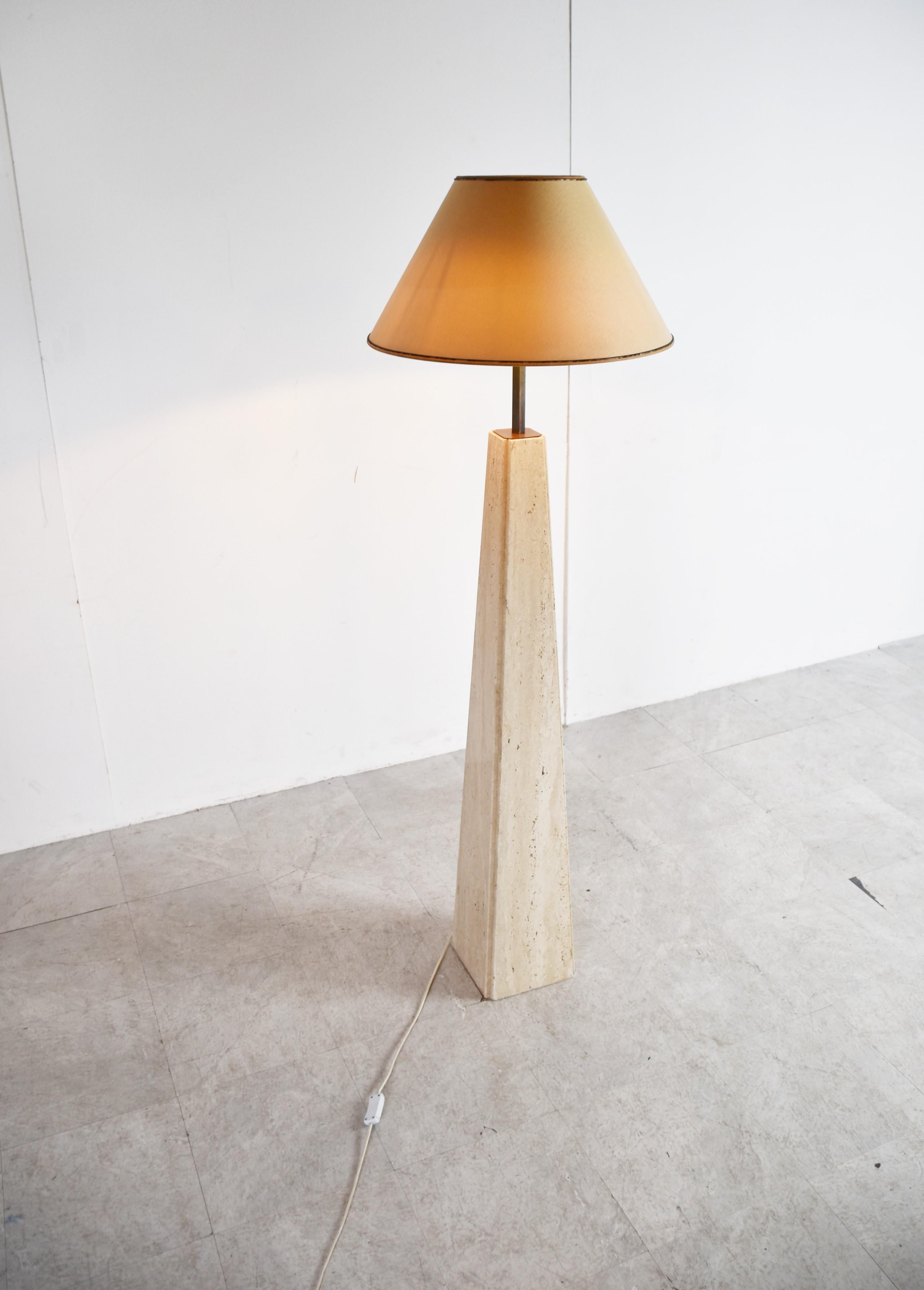 Conical Travertine and Brass Floor Lamp, 1970s by Camille Breesch 5