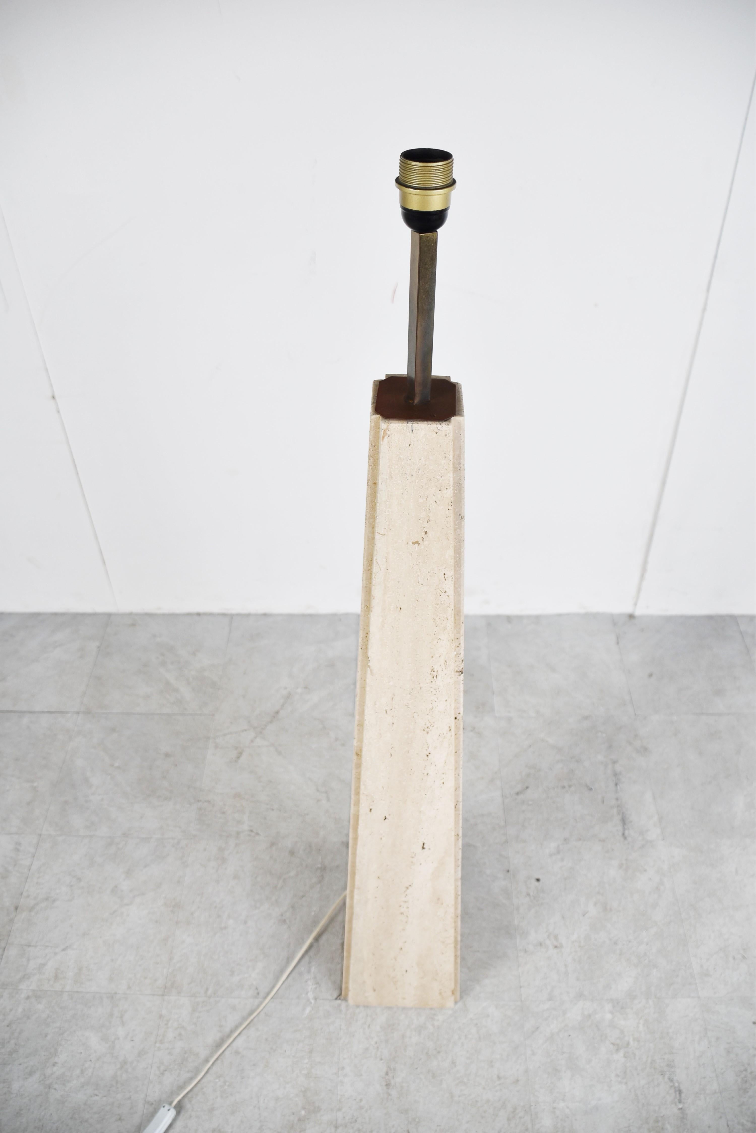 Hollywood Regency Conical Travertine and Brass Floor Lamp, 1970s by Camille Breesch