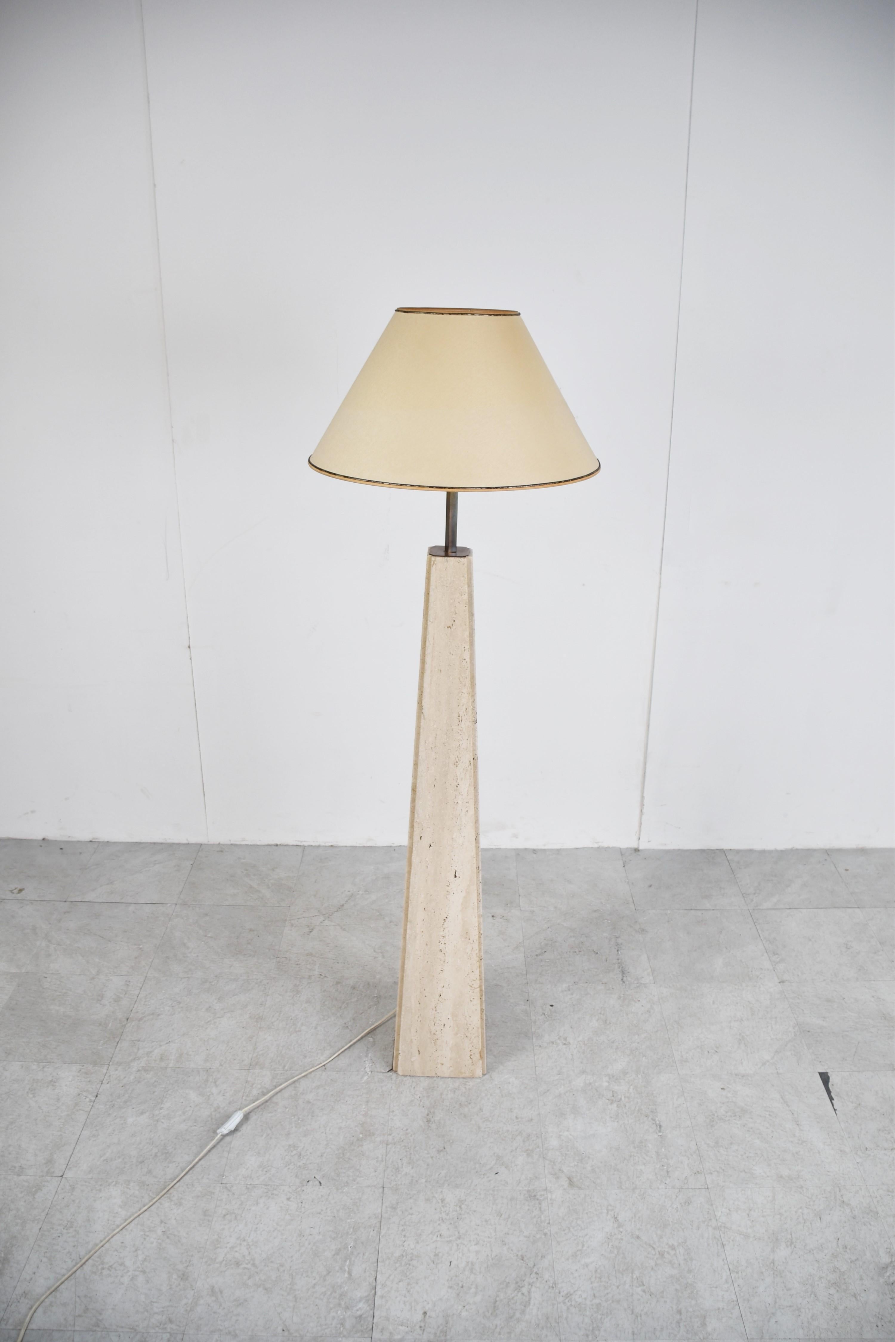 Conical Travertine and Brass Floor Lamp, 1970s by Camille Breesch 1