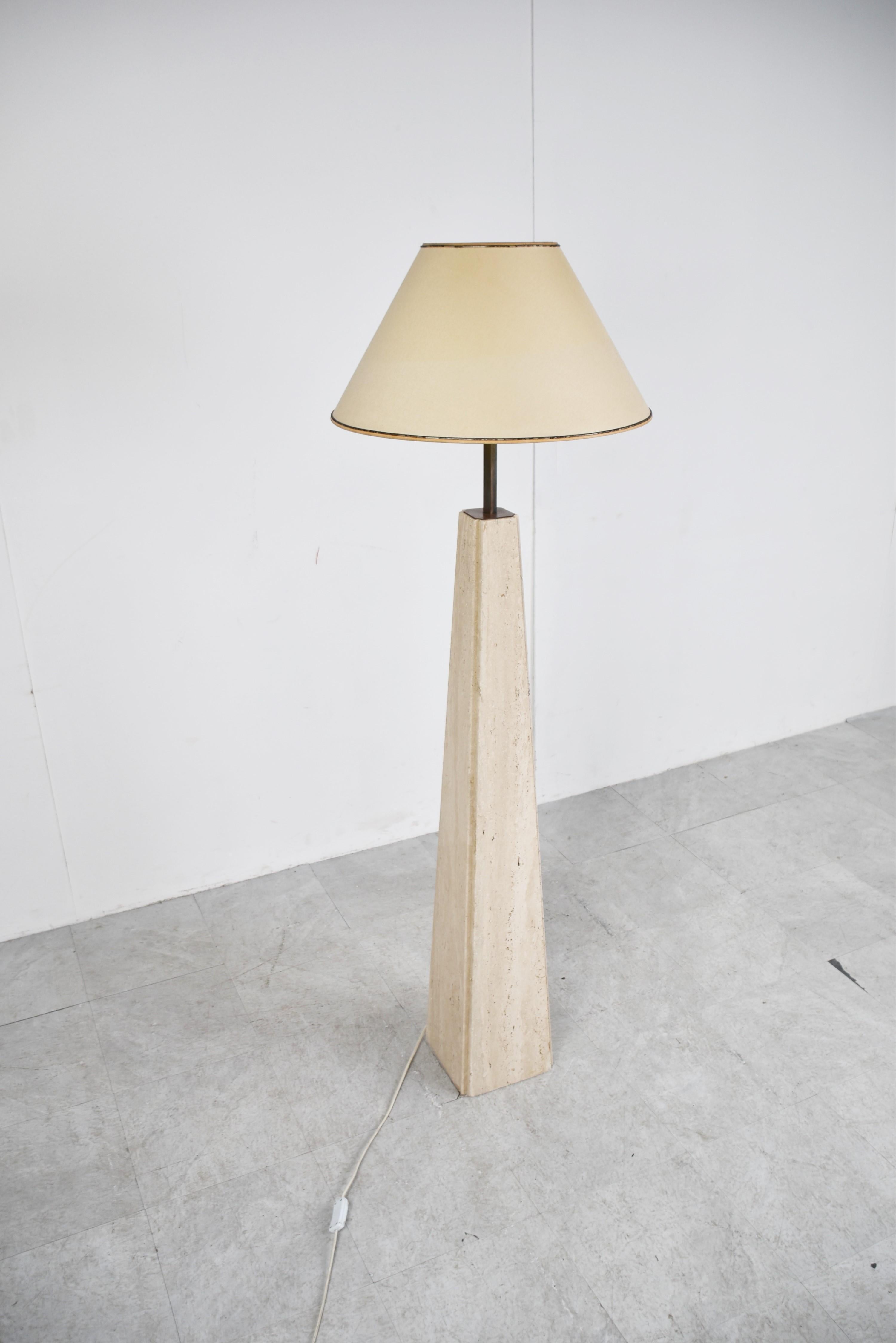 Conical Travertine and Brass Floor Lamp, 1970s by Camille Breesch 2