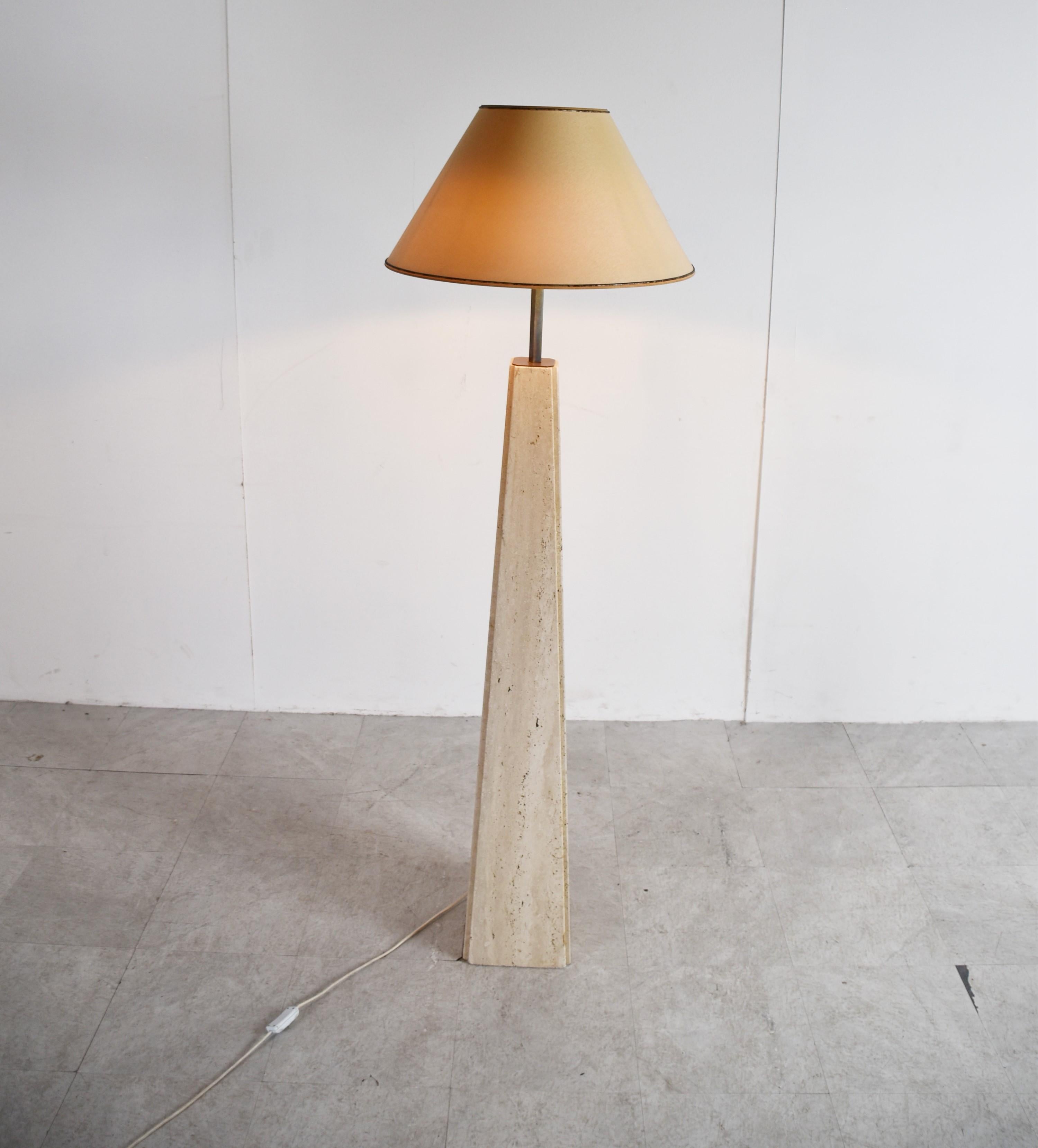 Conical Travertine and Brass Floor Lamp, 1970s by Camille Breesch 3