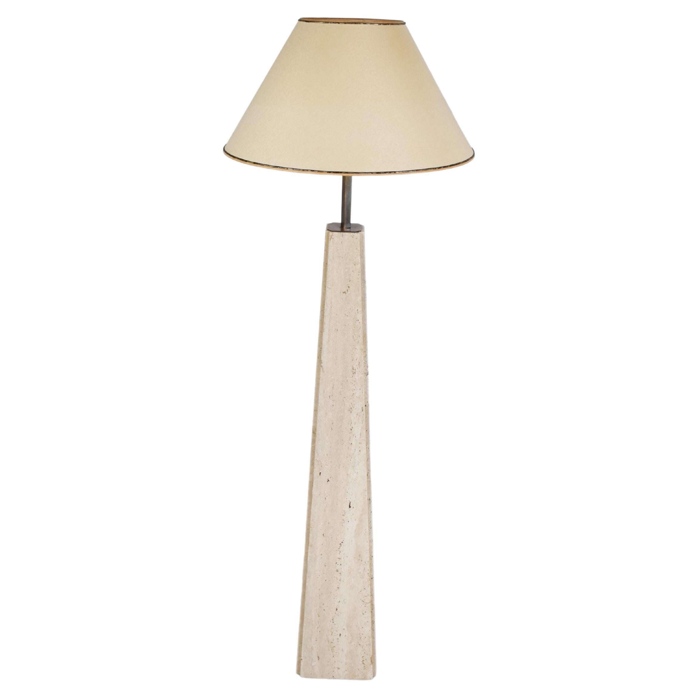 Conical Travertine and Brass Floor Lamp, 1970s by Camille Breesch