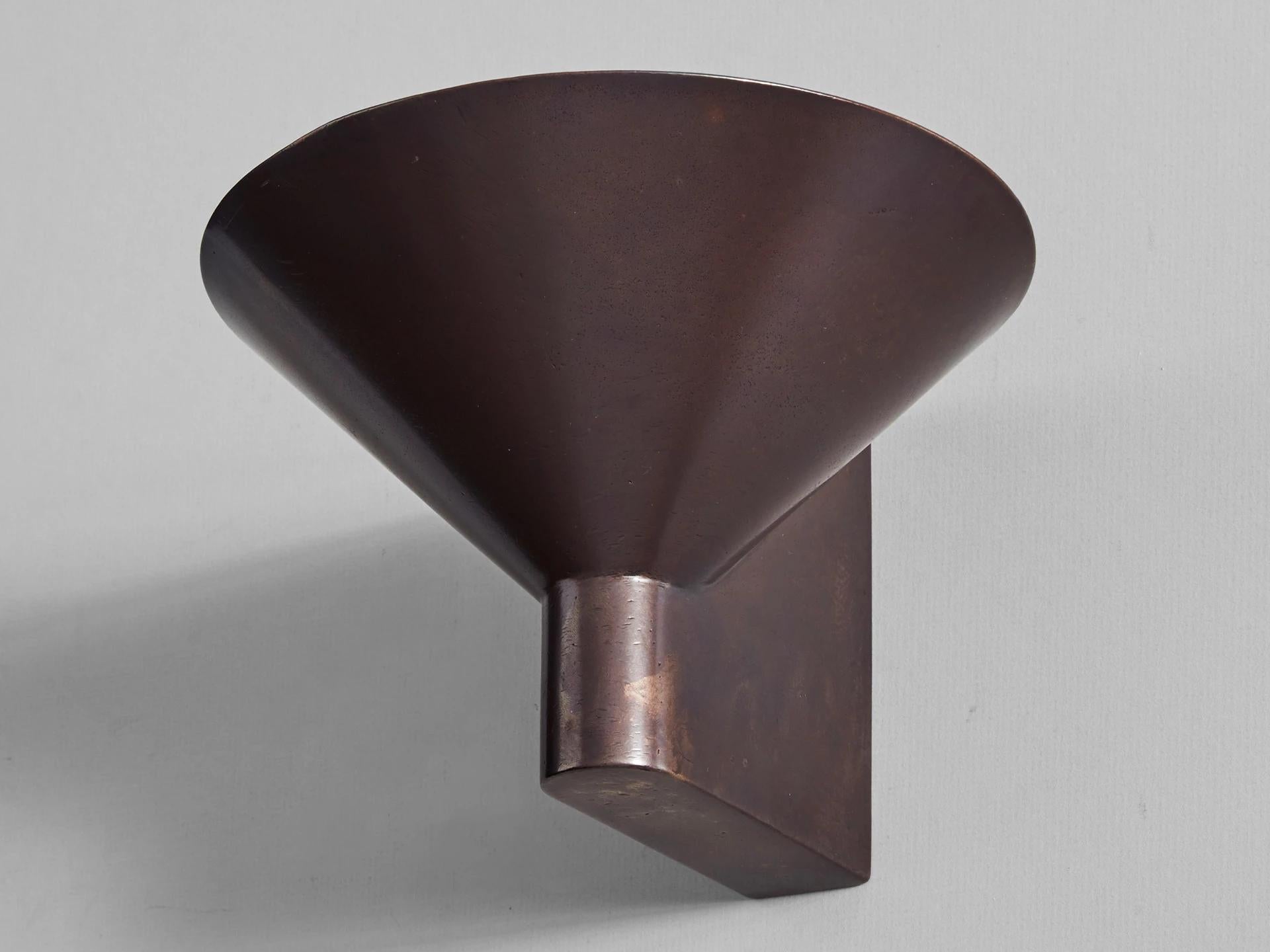 Conical Up Sculpted Bronze Wall Light by Henry Wilson 1