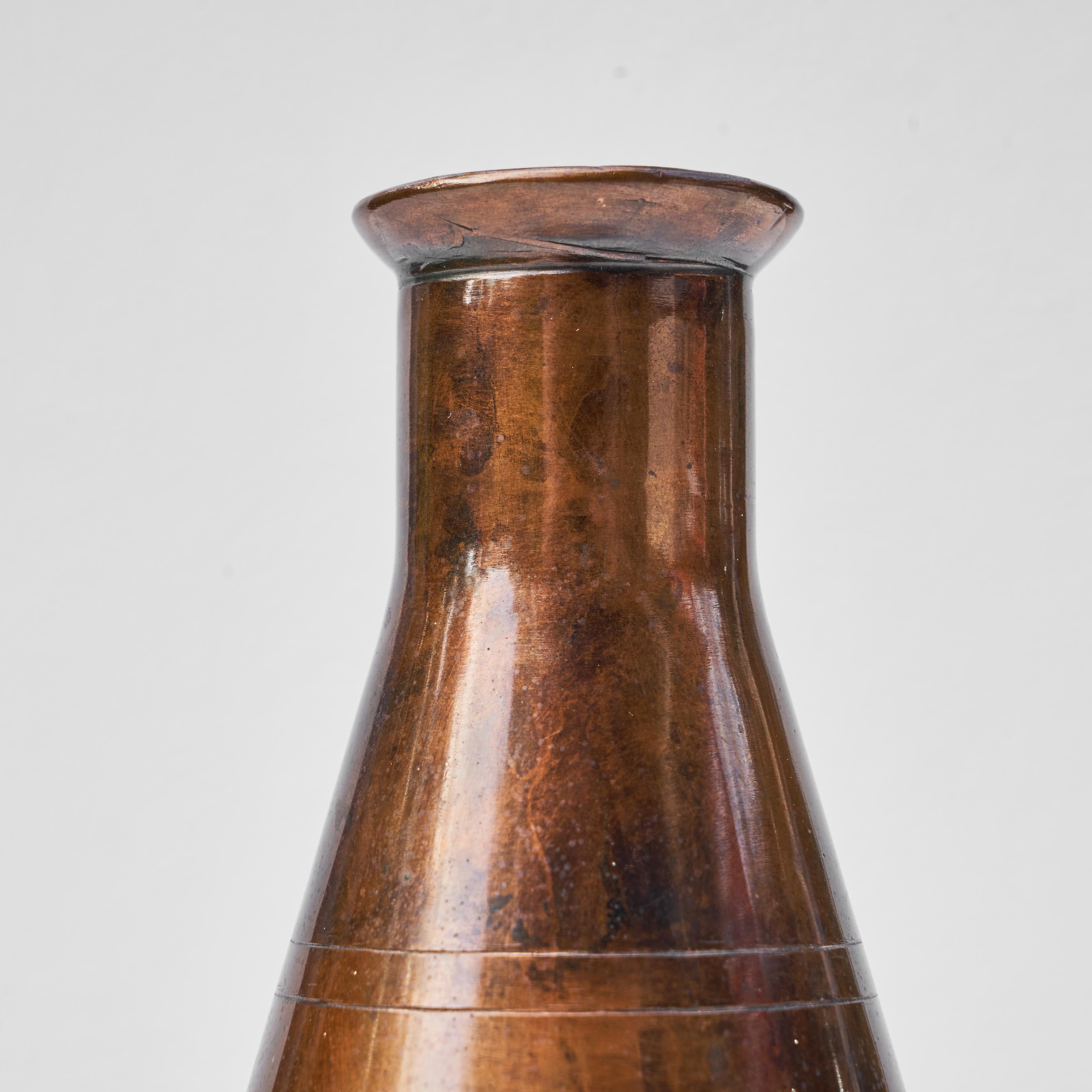 European Conical Vase in Patinated Copper, 1950 For Sale
