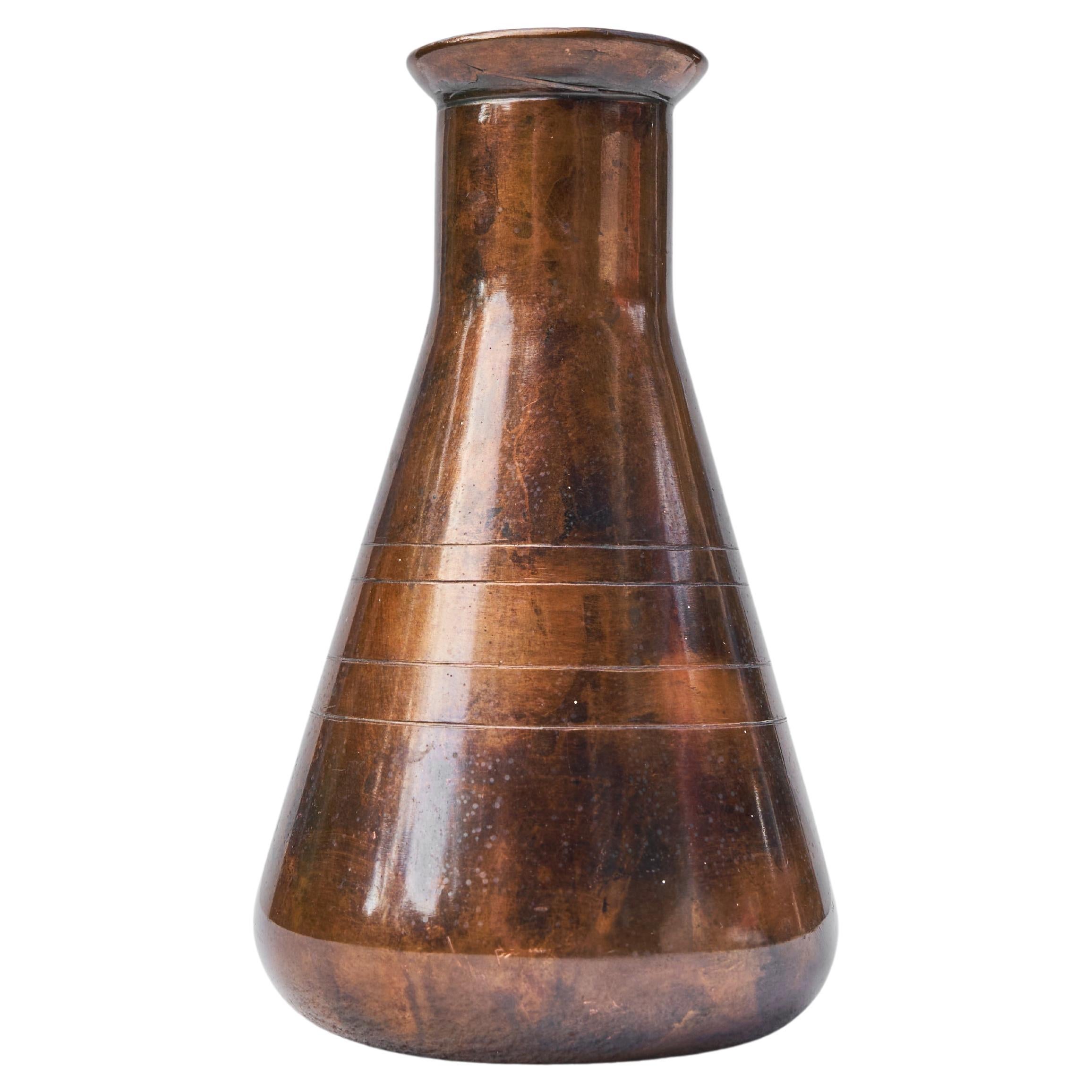 Conical Vase in Patinated Copper, 1950 For Sale