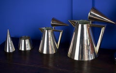 Conical White Metal Midcentury Tea or Coffee set Comprising Three Pieces