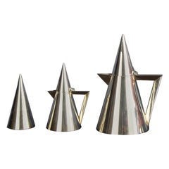 Conical White Metal Midcentury Tea or Coffee set Comprising Three Pieces
