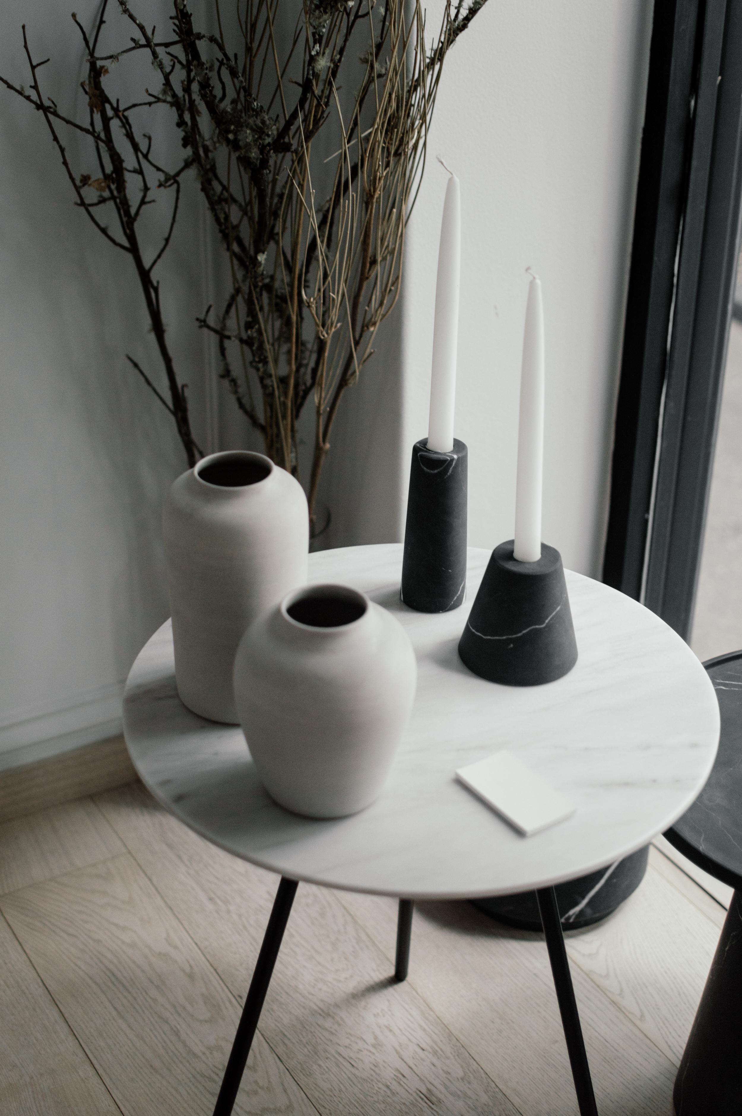 Modern Cónico Black Marble Carved Candleholder Set For Sale