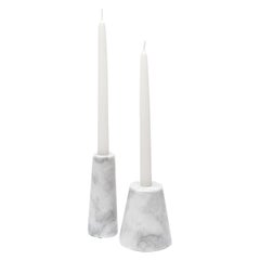 Cónico White Marble Carved Candleholder Set