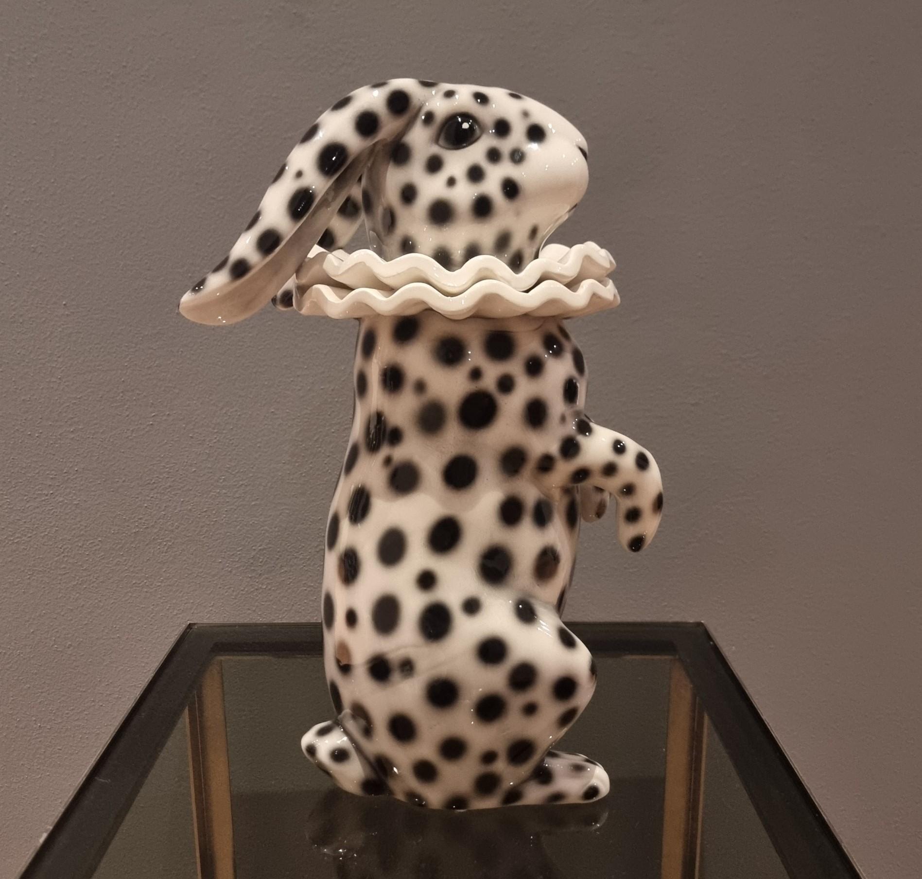 Ceramic Painted ceramic rabbit with low ears dressed as Pierrot For Sale