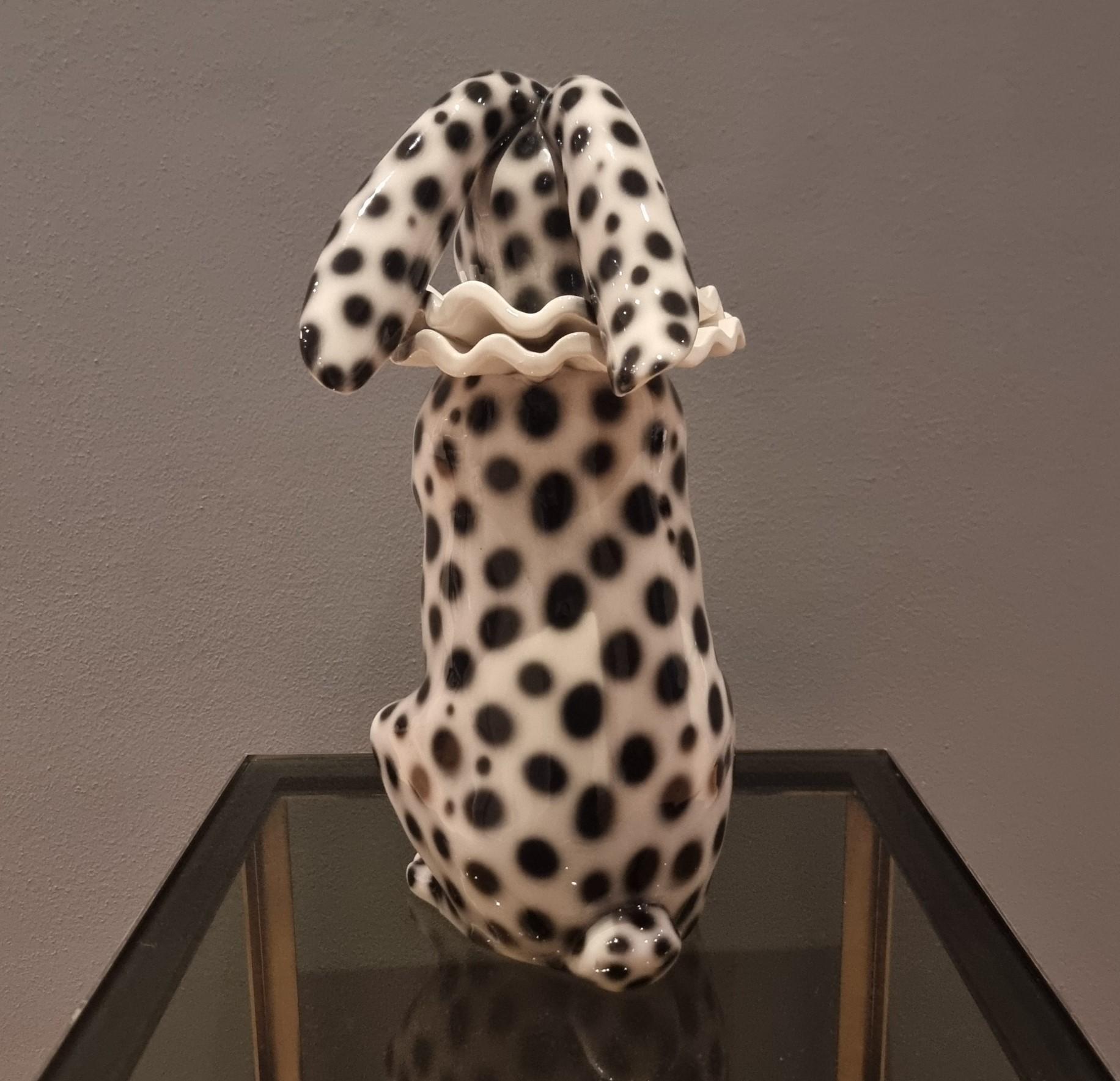 Painted ceramic rabbit with low ears dressed as Pierrot For Sale 1