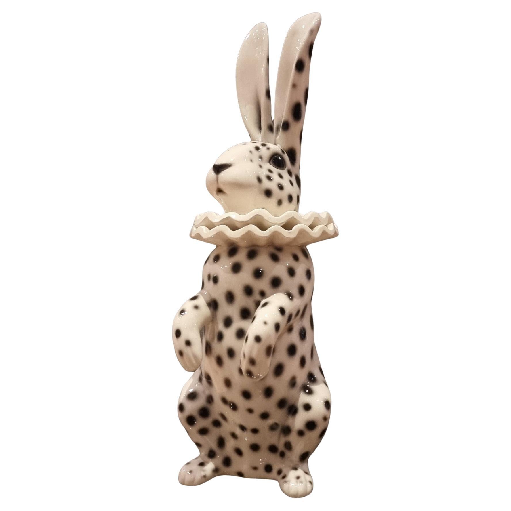 Painted ceramic rabbit with Pierrot outfit