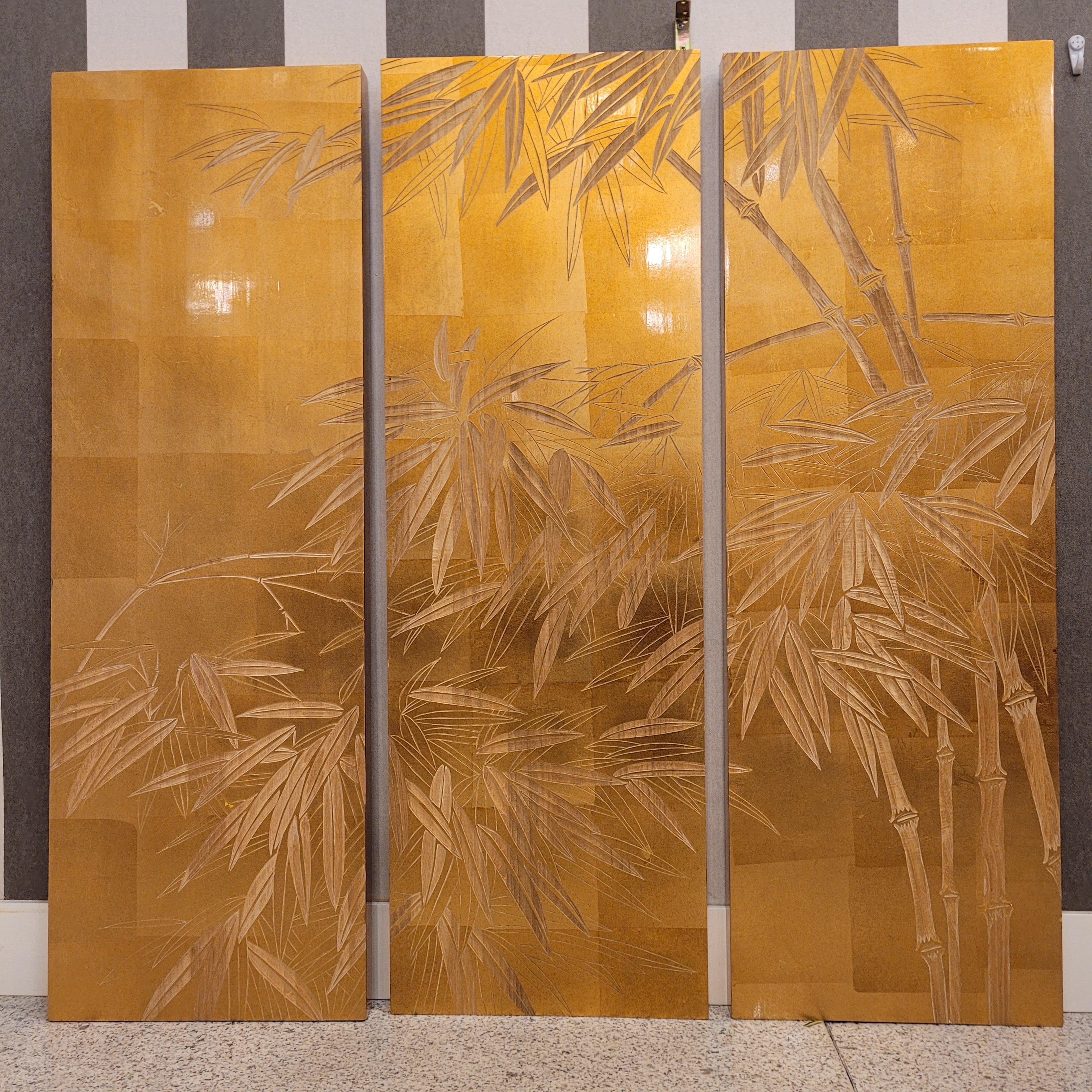Chinese Export Conjunto de paneles Chinos “Bambú”, Madera de Vernicia Fordii For Sale