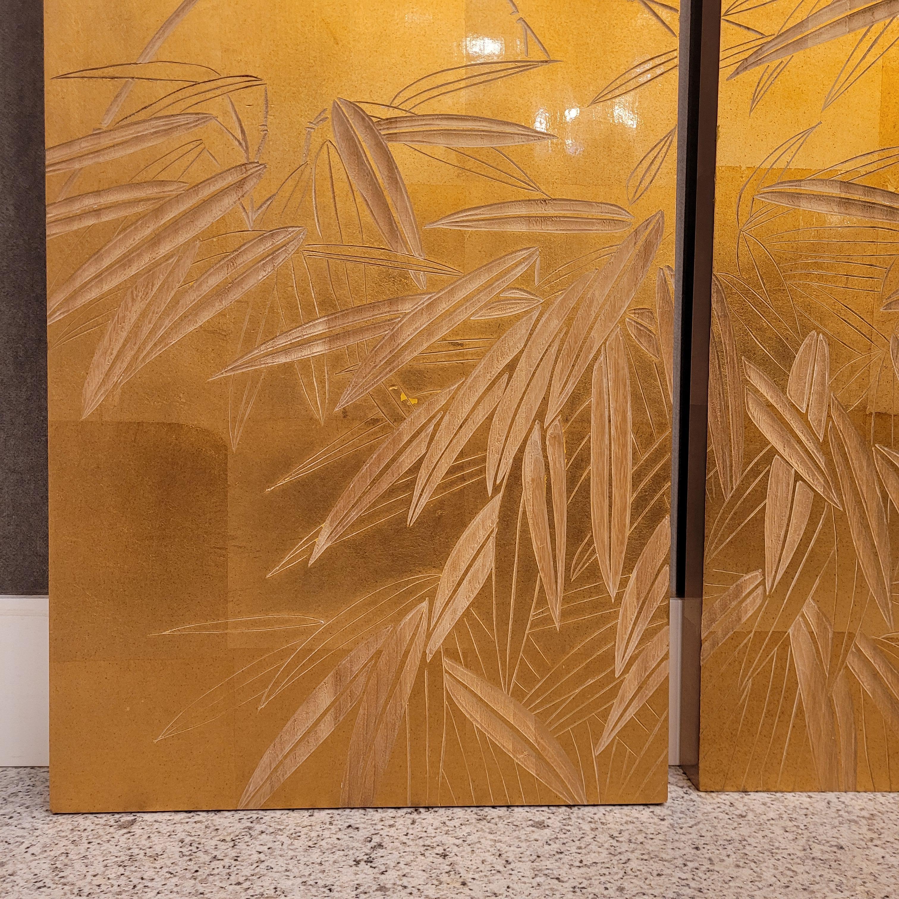 Gold Leaf Conjunto de paneles Chinos “Bambú”, Madera de Vernicia Fordii For Sale