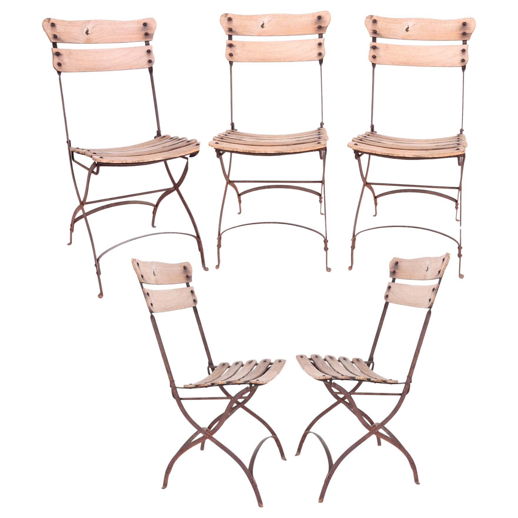 Conjunto De Sillas Francesas Para Jardin De Los Años 1950 De Madera E Hierro en vente