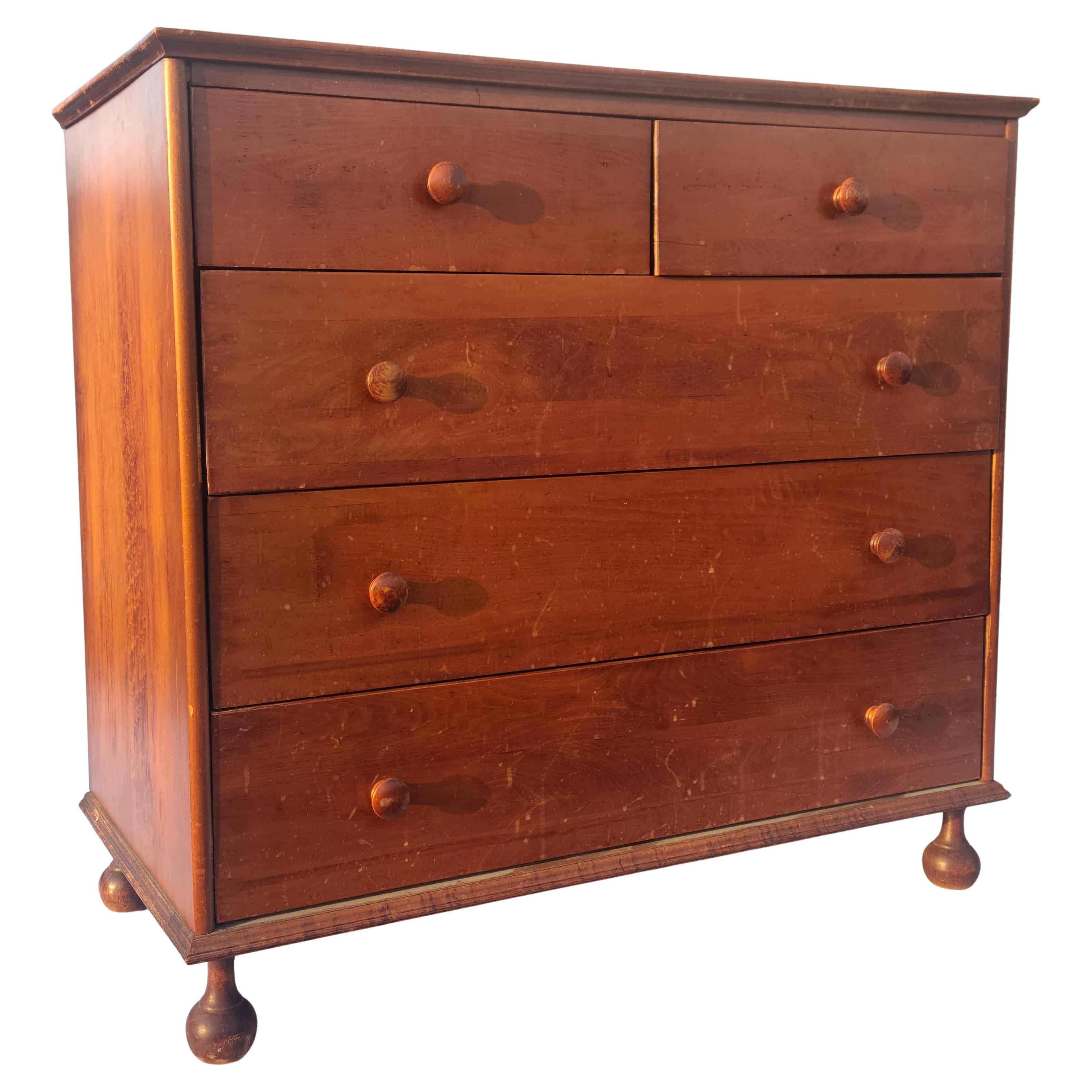 Mid-20th Century Connant Ball Revival 5 Drawer Low Chest Nice Legs For Sale