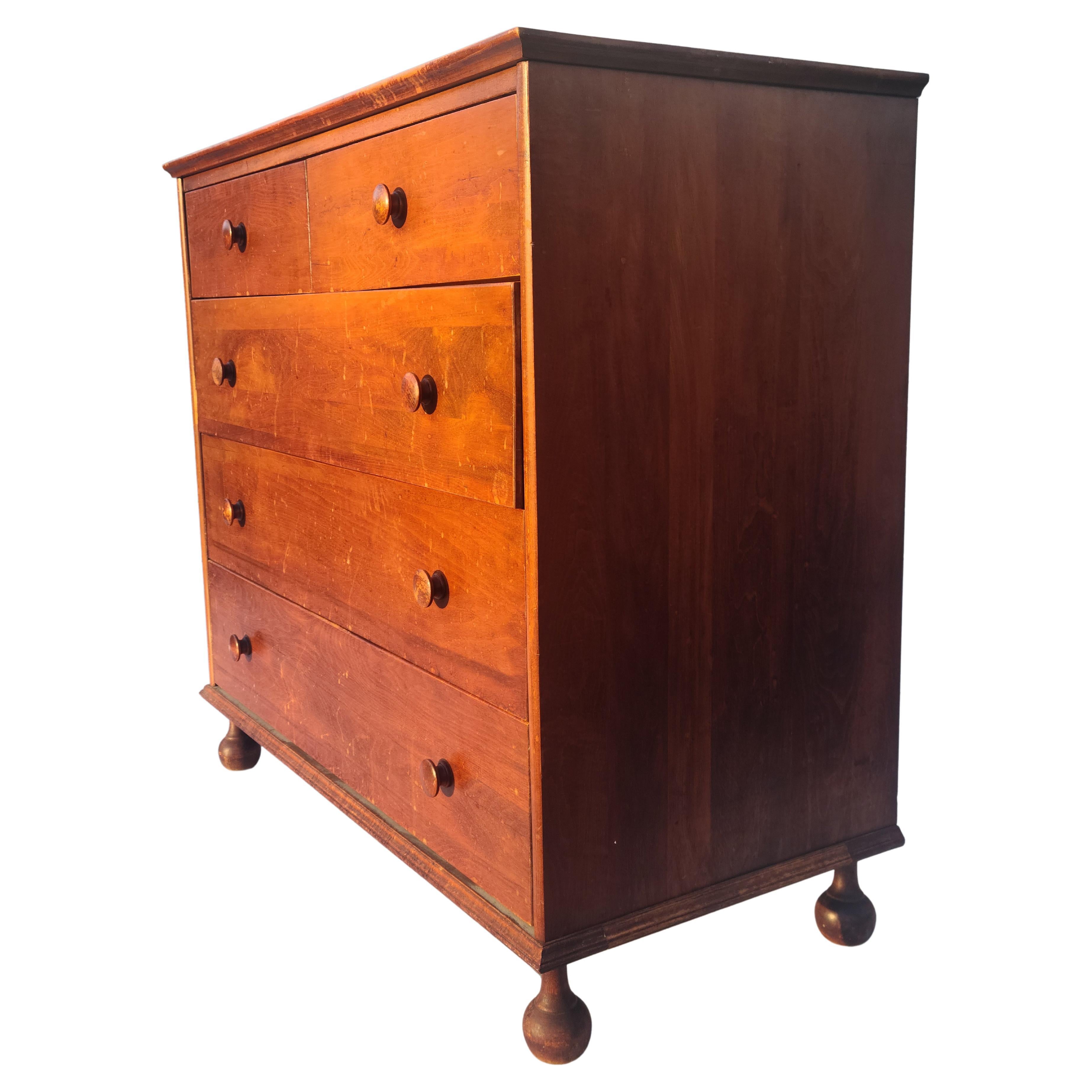 Maple Connant Ball Revival 5 Drawer Low Chest Nice Legs For Sale