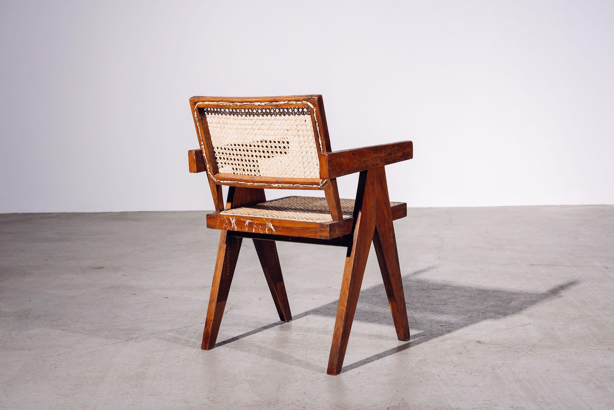 Hand-Woven Connect Back Chair by Pierre Jeanneret for Chandigarh, India, Circa 1955-56 For Sale