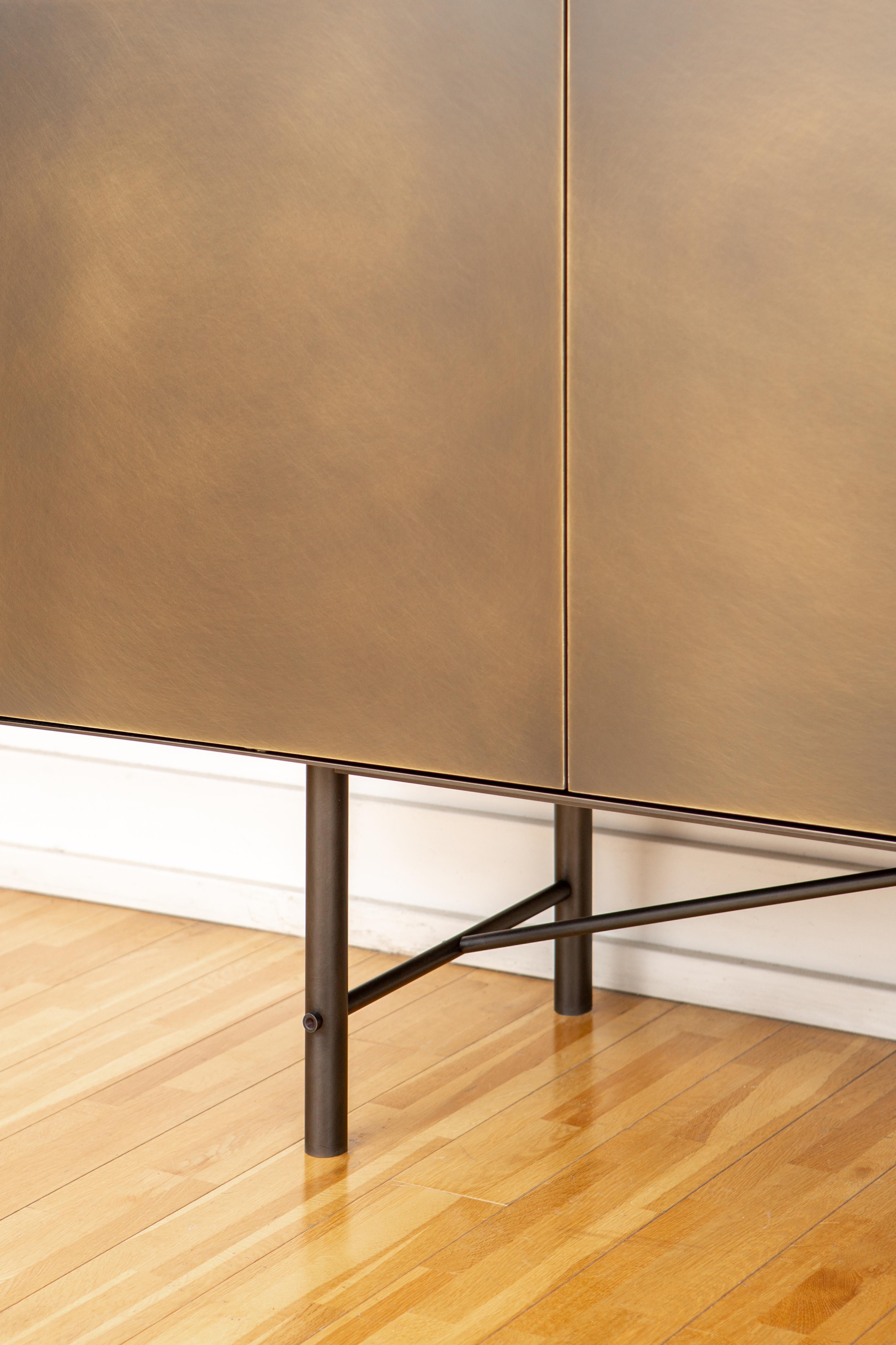 Modern Connect Credenza Cabinet or Sideboard Customizable in Steel and Aged Brass For Sale