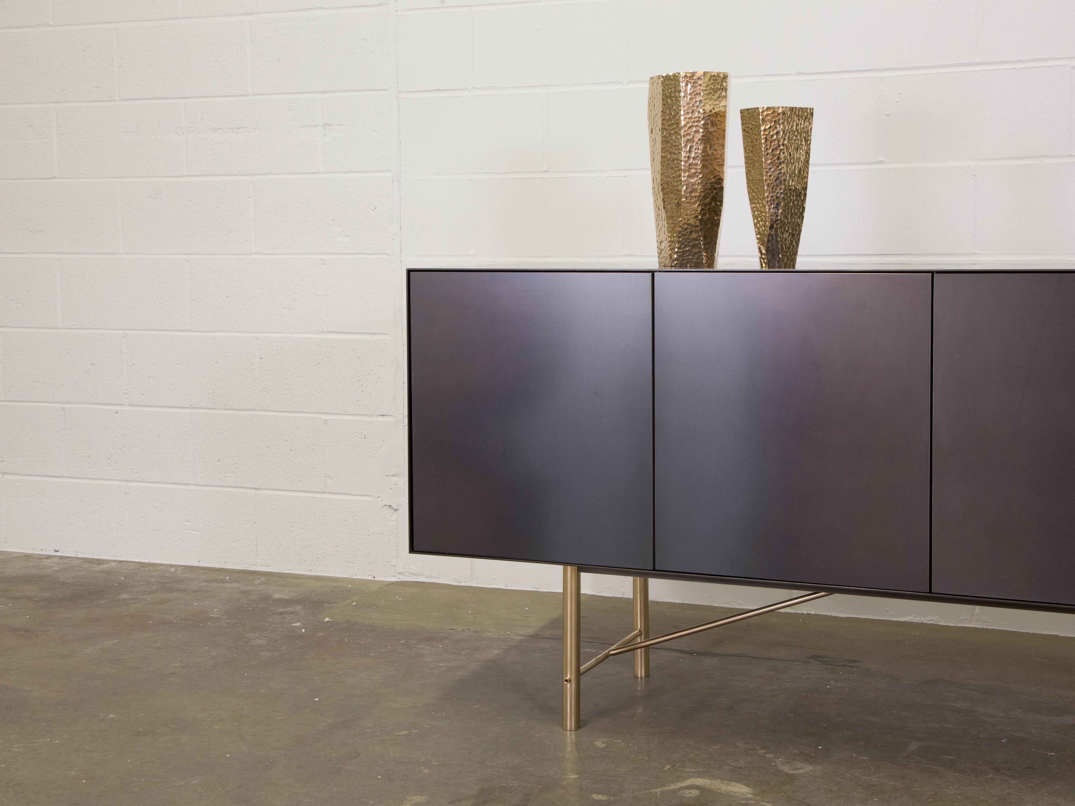 Modern Steel and Bronze Credenza Cabinet Customizable  For Sale