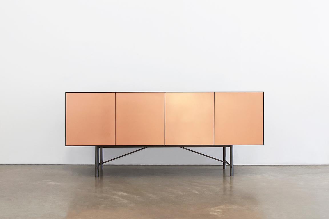 Steel and Bronze Credenza Cabinet Customizable  For Sale 1