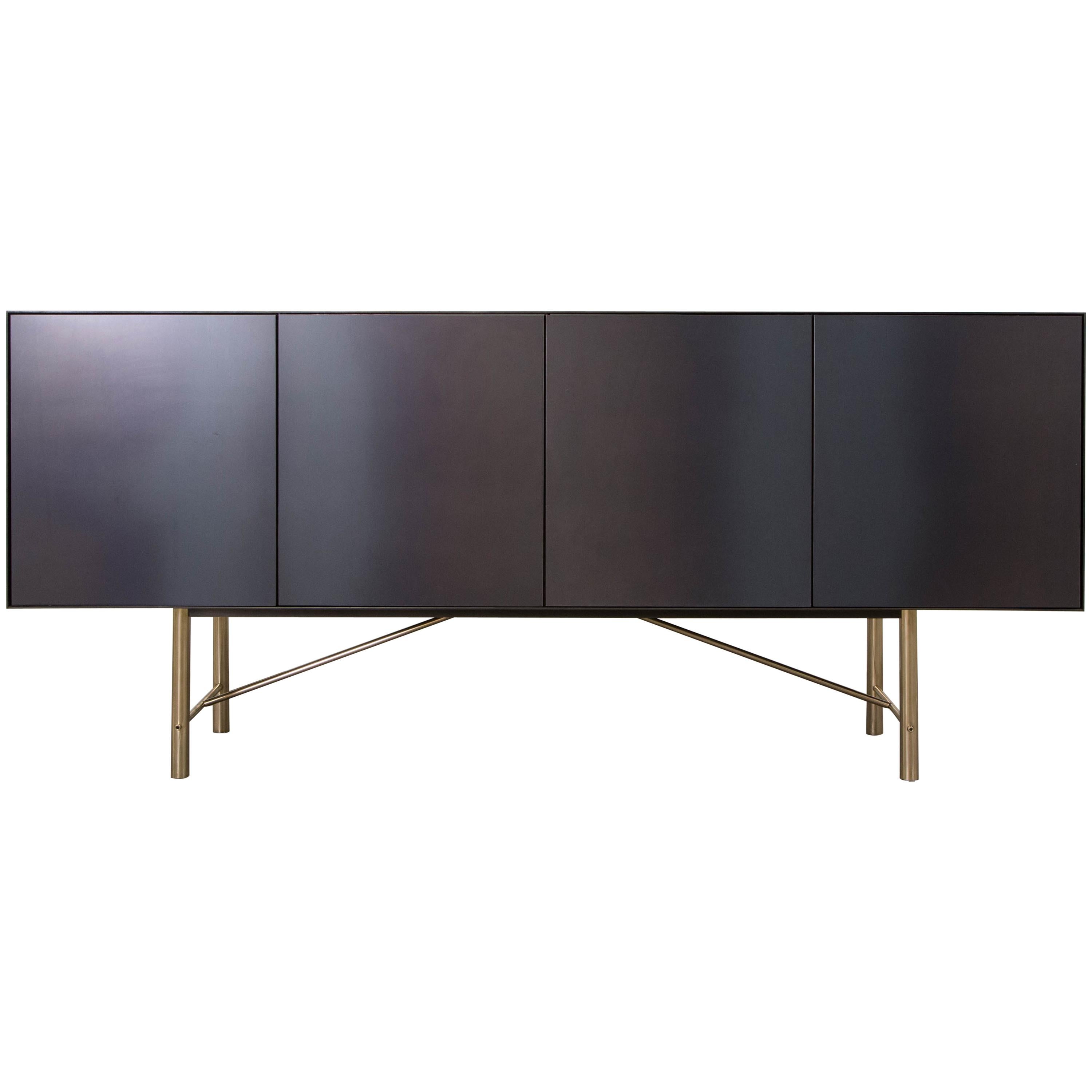 Connect Credenza Cabinet or Sideboard Customizable in Steel and Polished Bronze