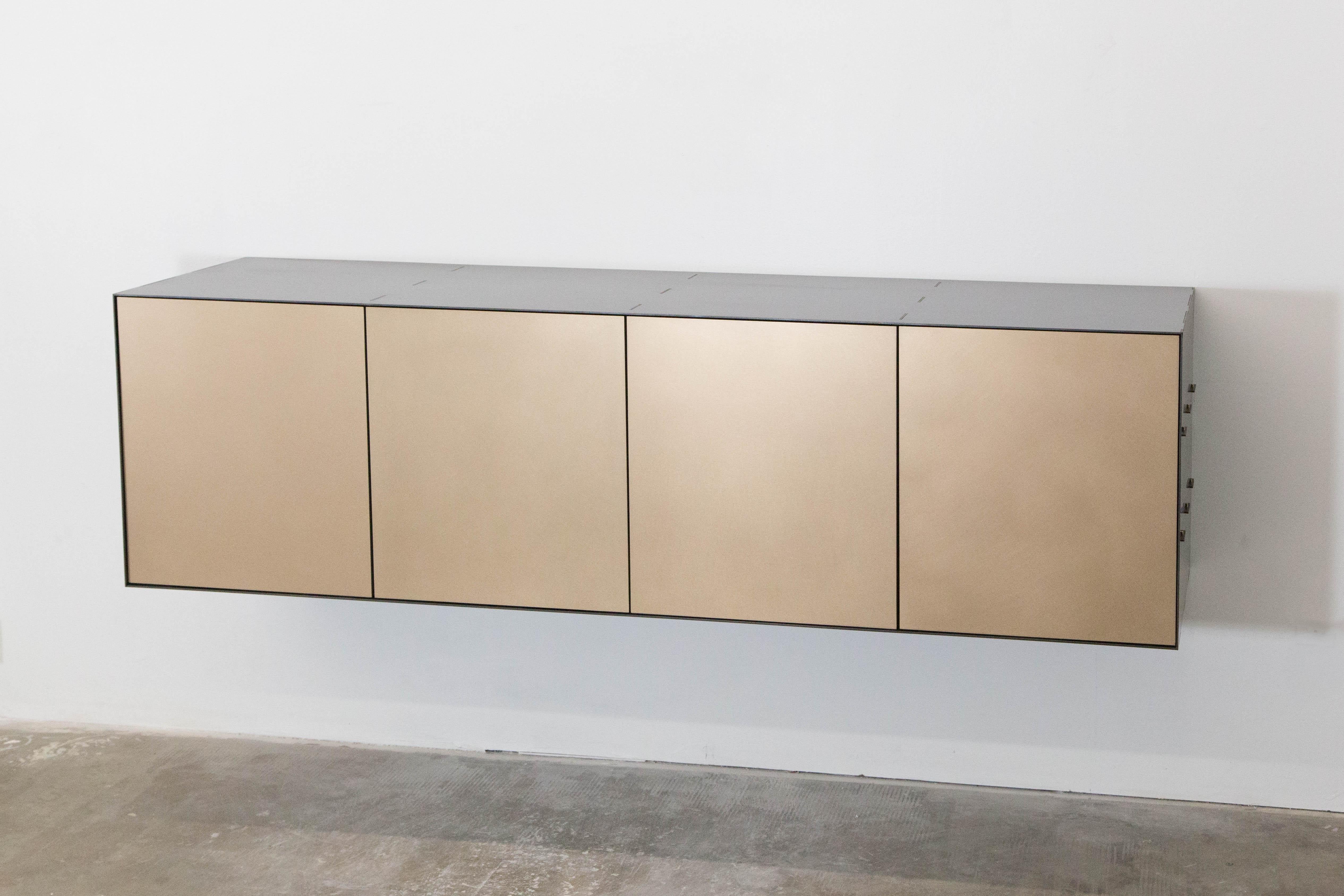 Blackened Connect Credenza Floating Console Customizable in Steel and Satin Bronze For Sale