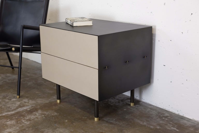 Connect Nightstand or Bed Table Customizable in Steel, Walnut and Leather In New Condition For Sale In Vancouver, BC