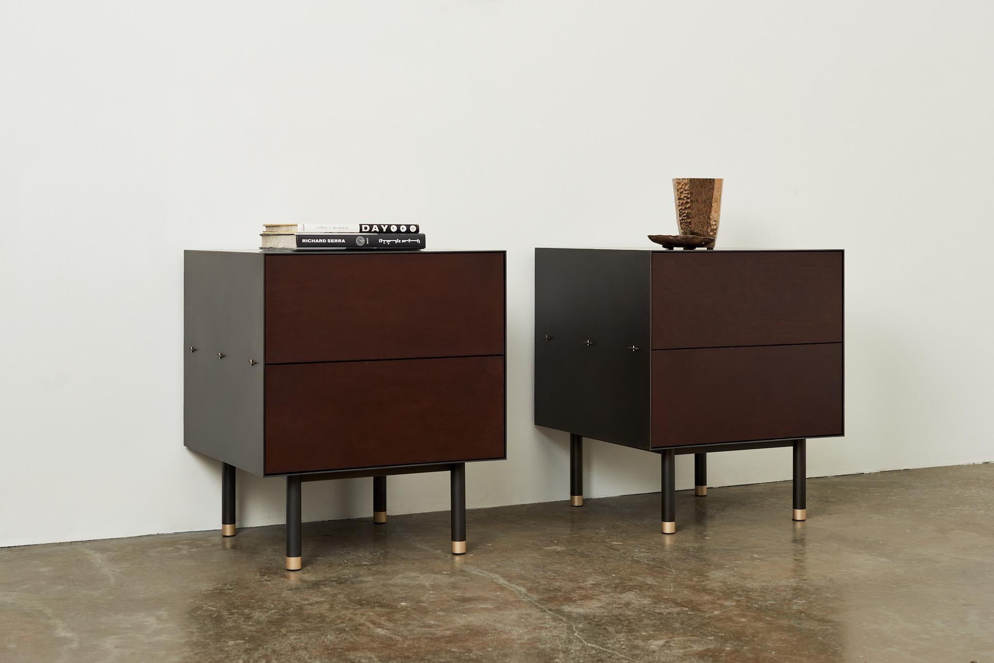 Nightstand variation of the popular connects credenza. The Connect collection is designed to express the process by which each piece is created, with visible construction and fastening details that are integral to the final piece. 

Traditional