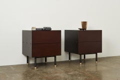 Connect Nightstand or Bed Table Customizable in Steel, Walnut and Leather