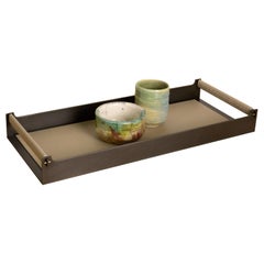 Connect Table Tray or Serving Tray in Steel with Bronze Pins and Leather Handles