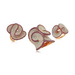 Connected 18k Gold Ring with White Diamonds and Rubies