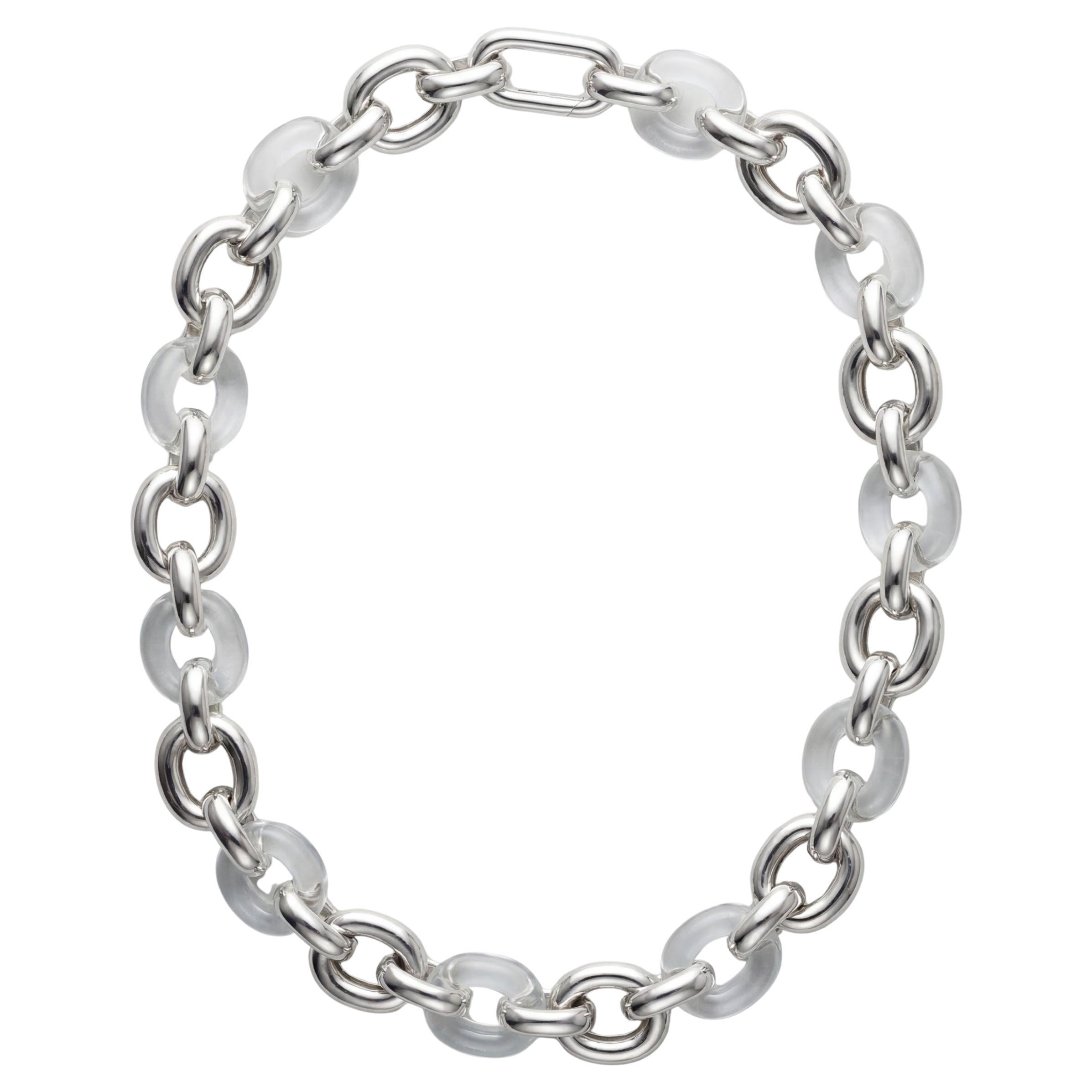 Connected Loop Necklace in 925 Sterling Silver & Skylight Stone by CLED For Sale