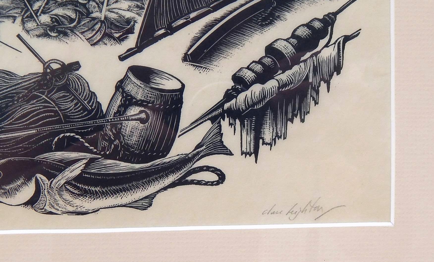 Artiste du Connecticut Clare Leighton, gravure sur bois pour Wedgewood « Cod Fishing » Excellent état - En vente à Phoenix, AZ