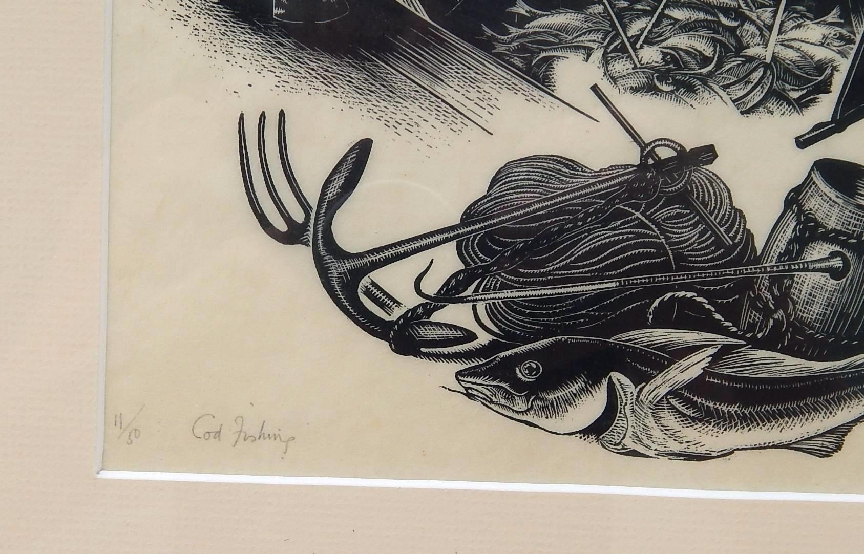 Künstler aus Connecticut, Holzstich für Wedgewood „Cod Fishing“ von Clare Leighton (20. Jahrhundert) im Angebot