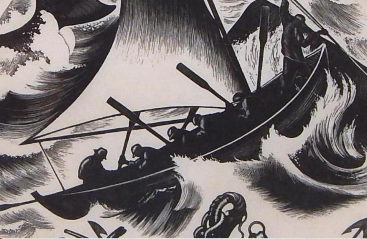 20ième siècle Gravure sur bois de Clare Leighton, dessinée pour Wedgewood intitulée « baleinier » en vente